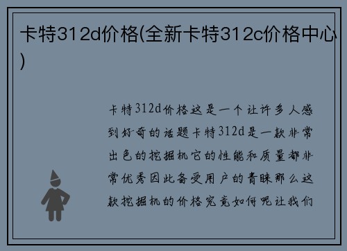 卡特312d价格(全新卡特312c价格中心)